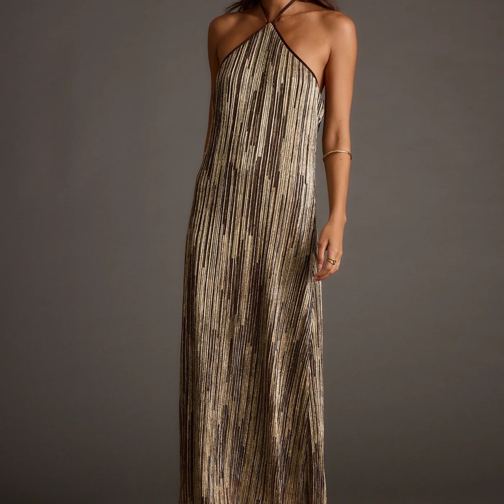 Elegant 12th tribe Gold and Black Halter Maxi Dress